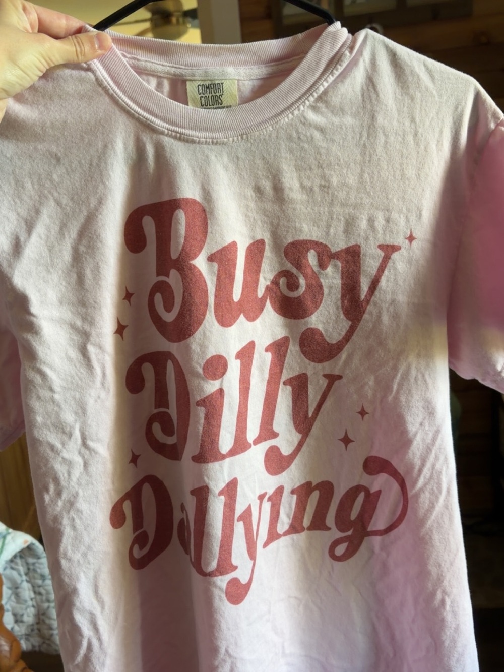 Comfort Colors Pink Tee with Red Graphic Text